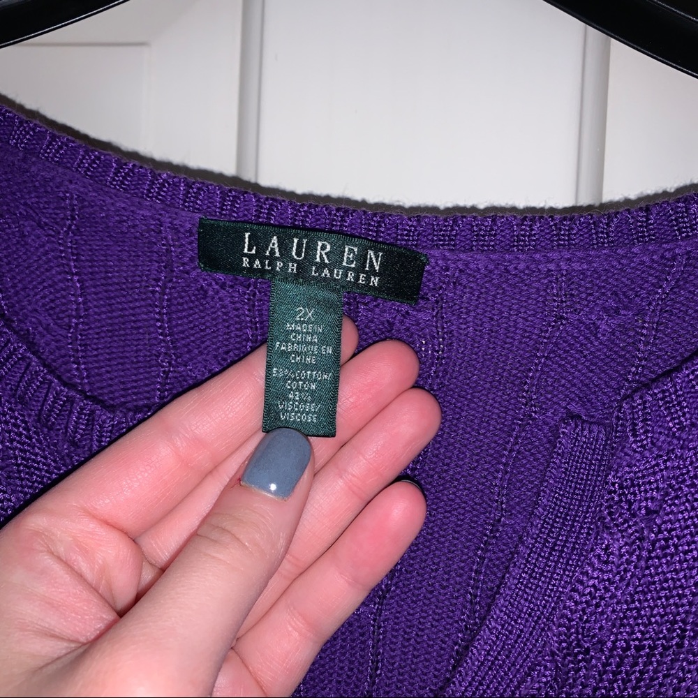 Lauren Ralph Lauren Purple V-Neck Cable Knit Sweater Size 2X - Picture 2 of 2